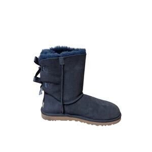 UGG Bailey Bow II Womens 9 Navy Blue Suede Twin Bow Sheepskin Winter Boots